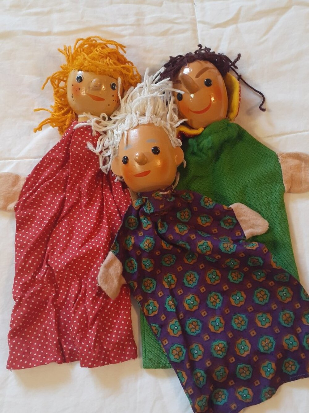 3 Vintage Wooden German Hand Puppets